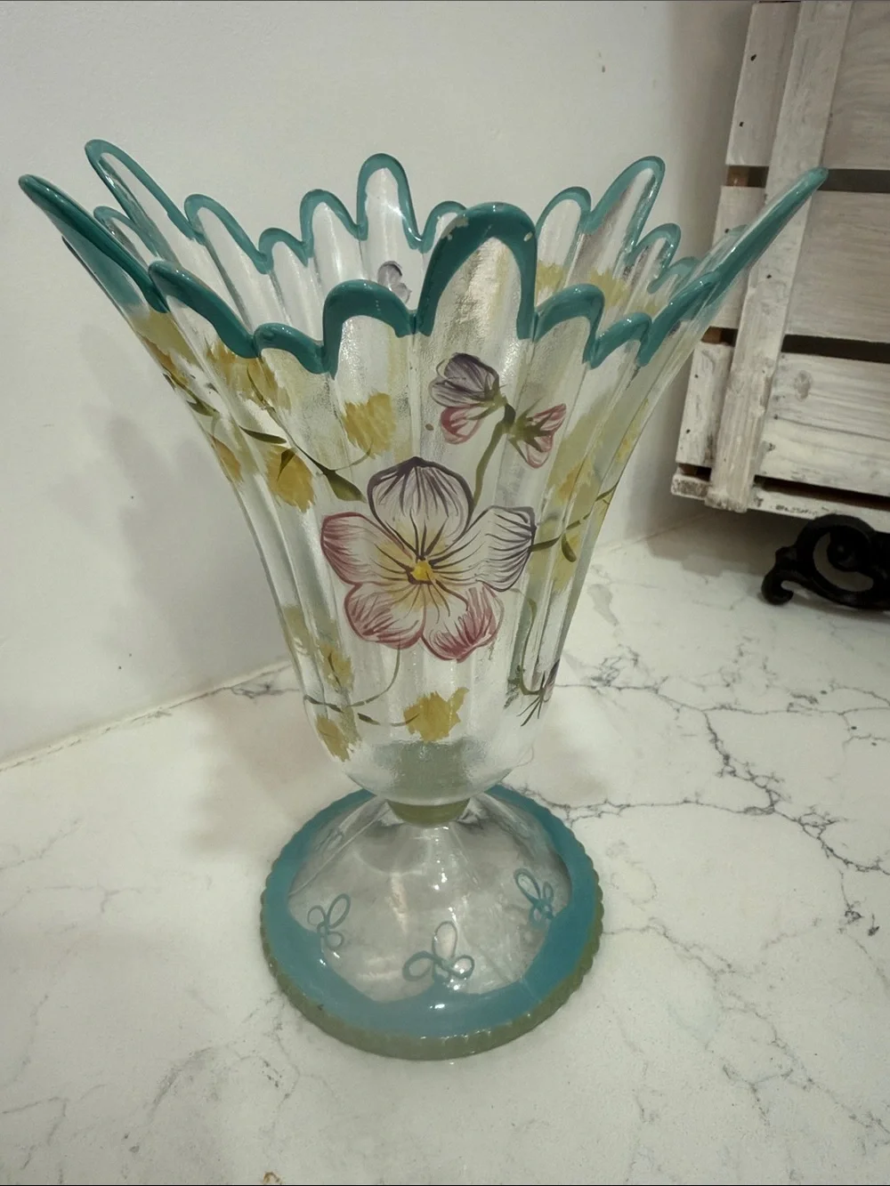 Vintage Fenton Blank Charleton Style Floral Fluted Vase